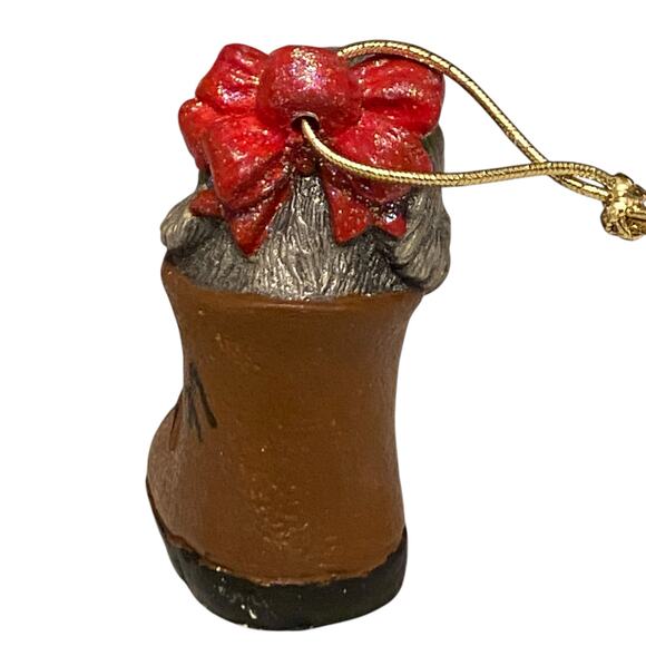Vintage Puppy Dog with red bow in a shoe Christmas Ornament - Picture 4 of 11